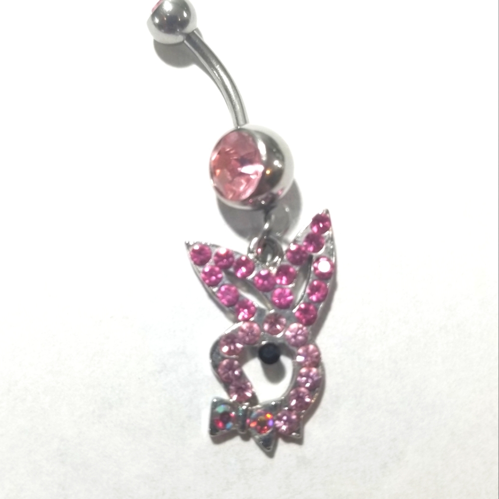 Pink Rhinestone Playboy Bunny Belly Ring